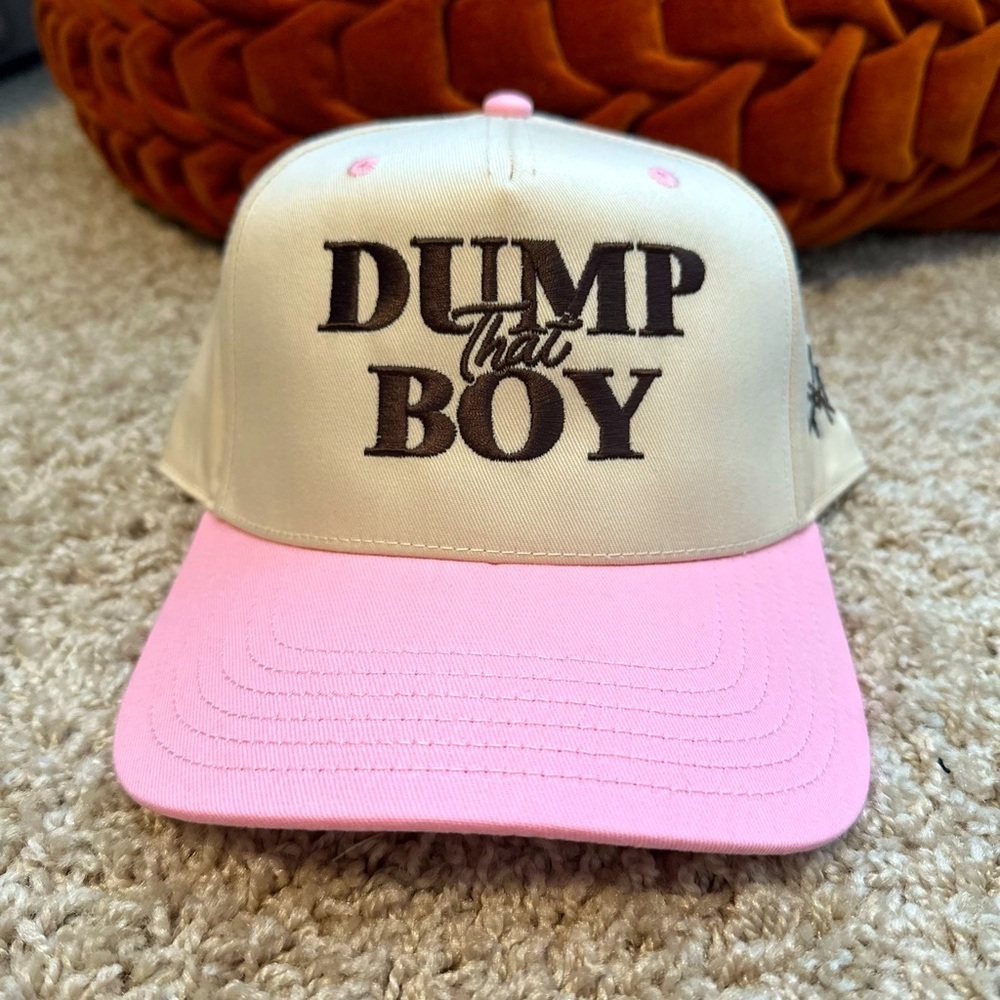 Pink brown and Cream 'Dump That Boy' trucker hat